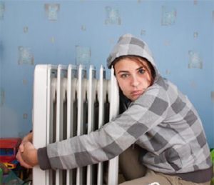 woman hugging radiator