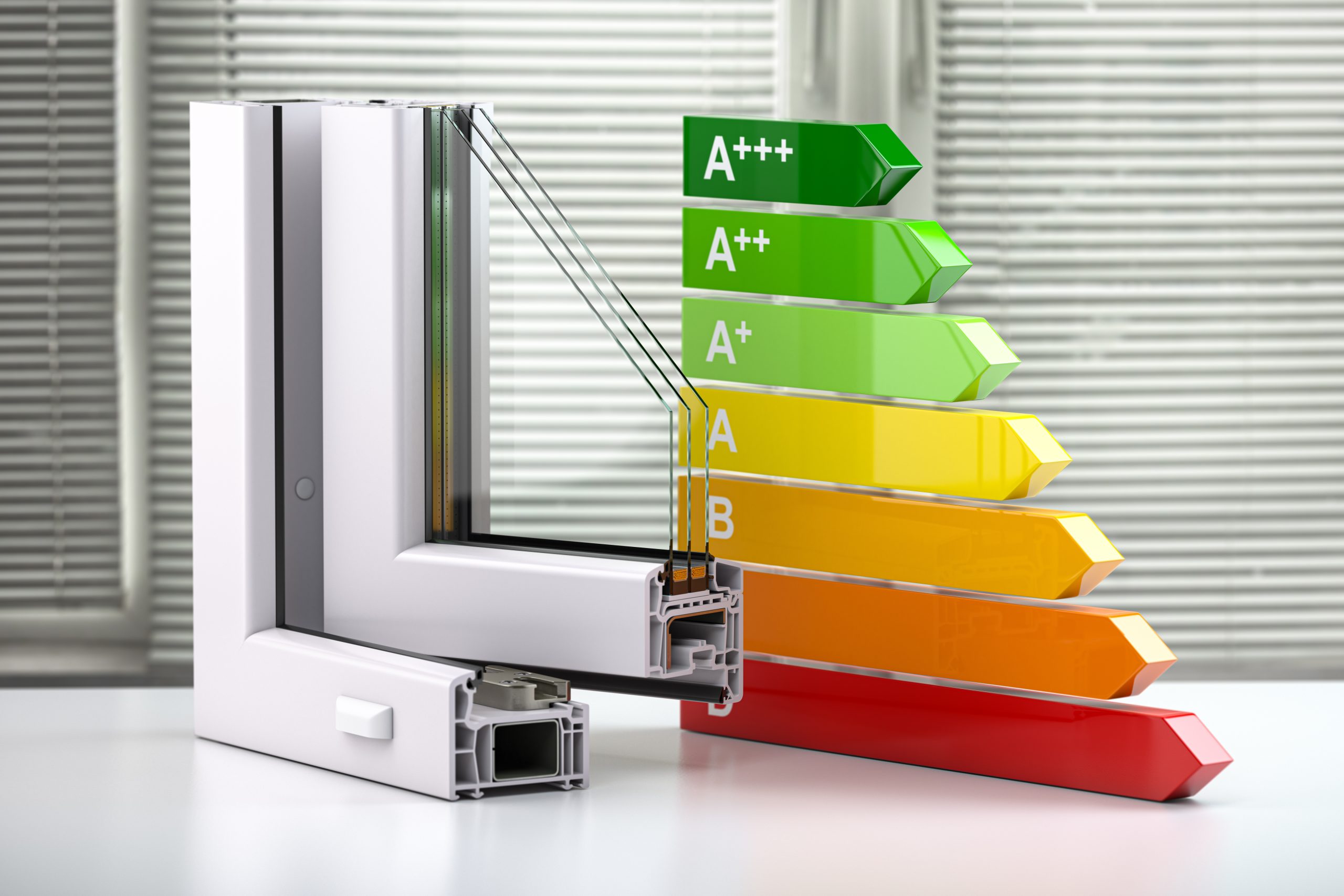 Plastic windows profile PVC and energy efficiency chart.
