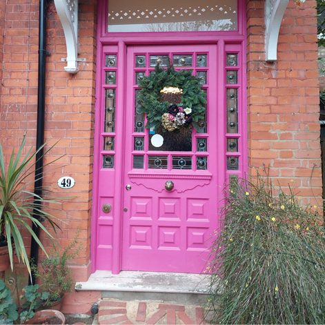 pink domestic front door glass panels